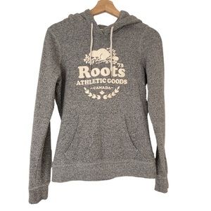 ROOTS SALT & PEPPER KANGA SWEATSHIRT HOODIE WITH CREAM LOGO, X SMALL